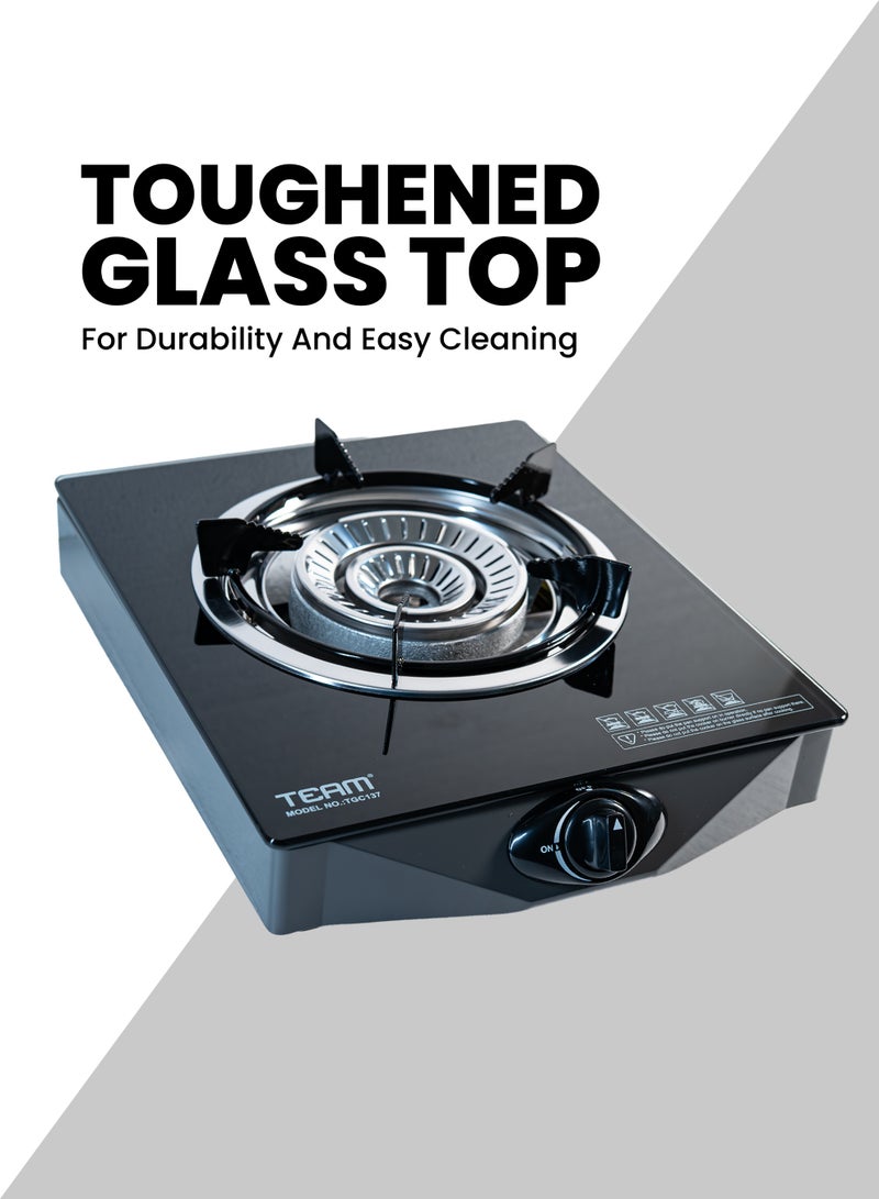 TEAM Single Burner Gas Cooker with Automatic Ignition, Toughened Glass Top, Whirlwind Flame Design, Portable LPG Stove for Kitchen & Outdoor Cooking - Image 5